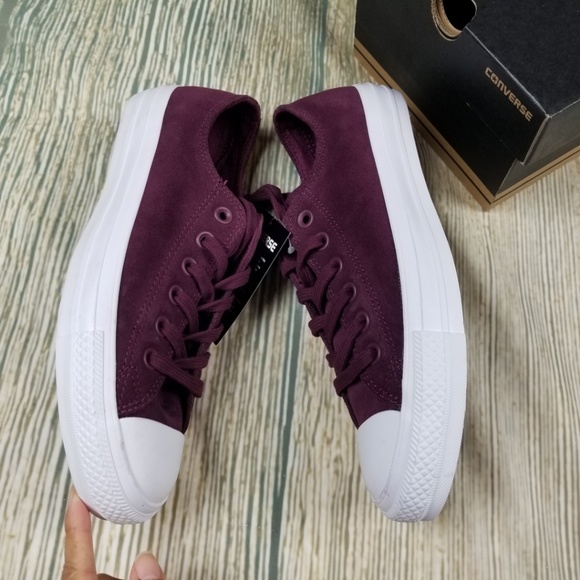 New CONVERSE red plush suede OX lace up sneakers - Picture 4 of 8